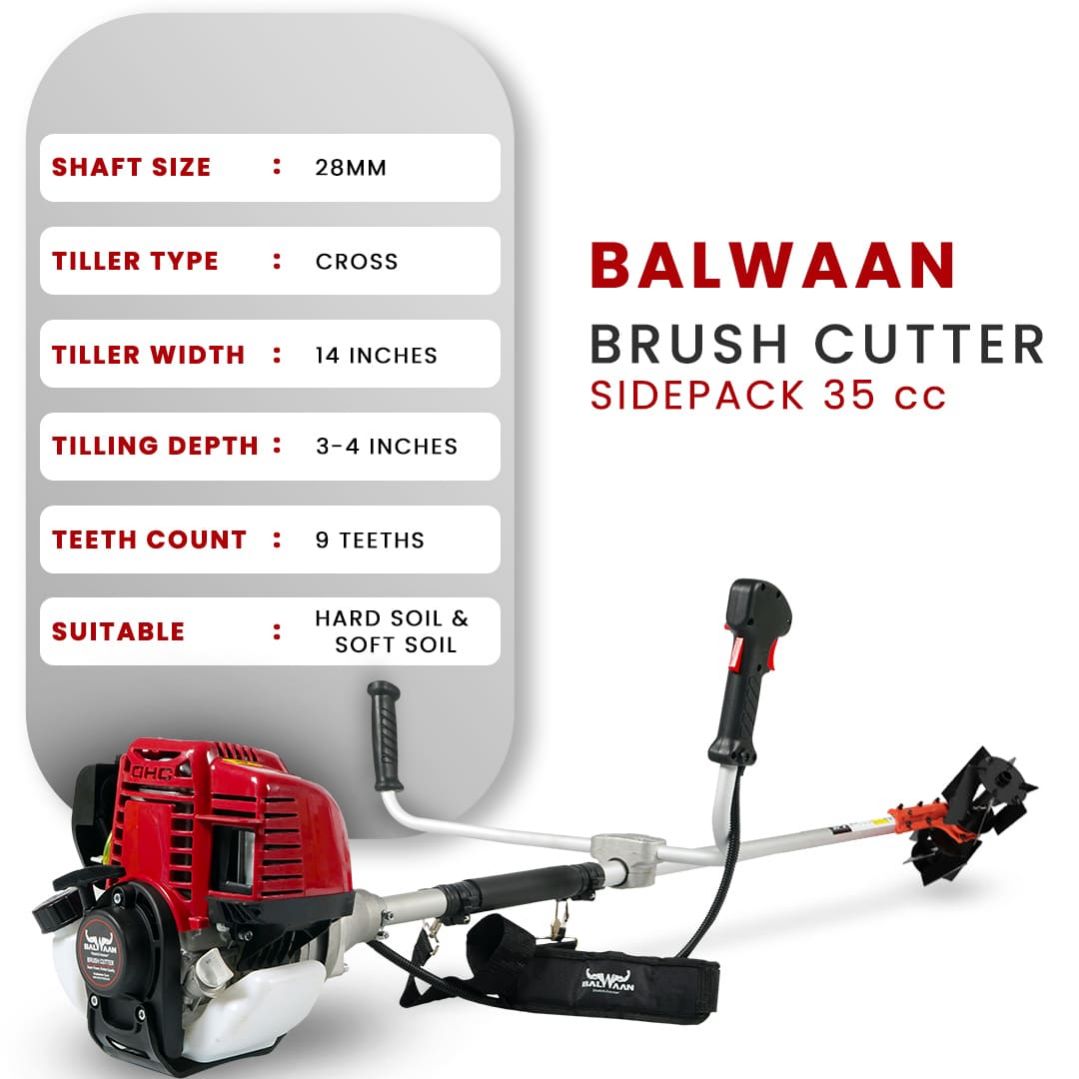 Balwaan-side-pack-crop-cutter-with-tiller-attachment