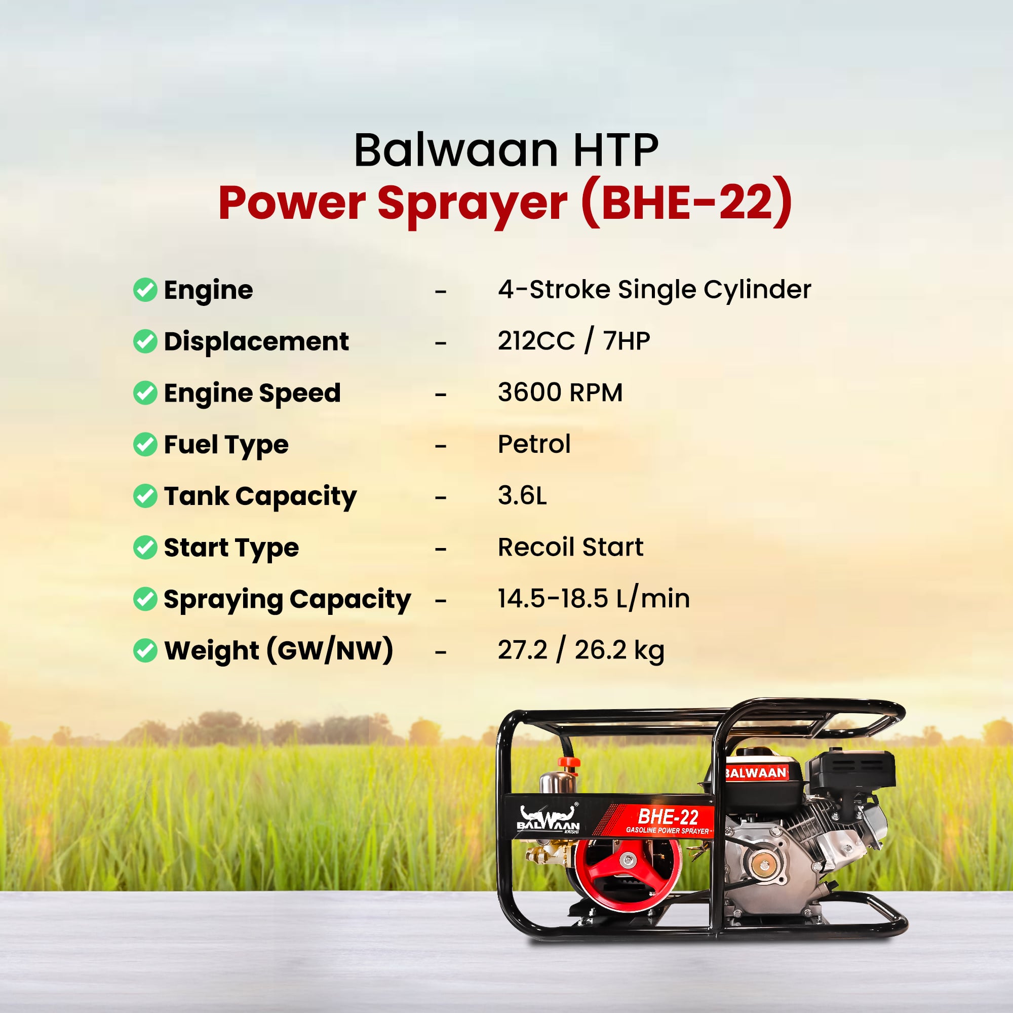 HTP-sprayer-with-6.5HP-engine & 50-Mtr.-hose-pipe