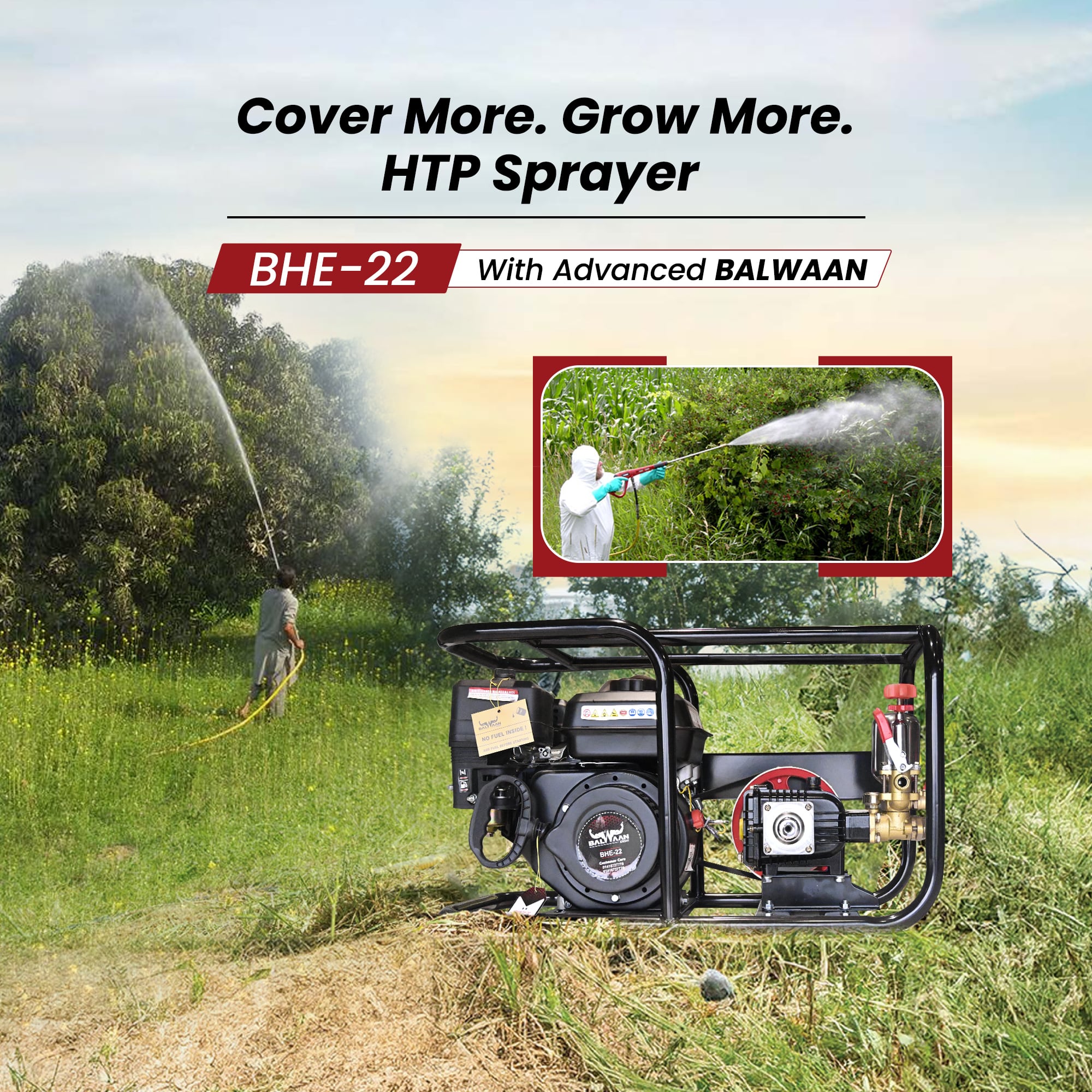 HTP-sprayer-with-6.5HP-engine & 50-Mtr.-hose-pipe